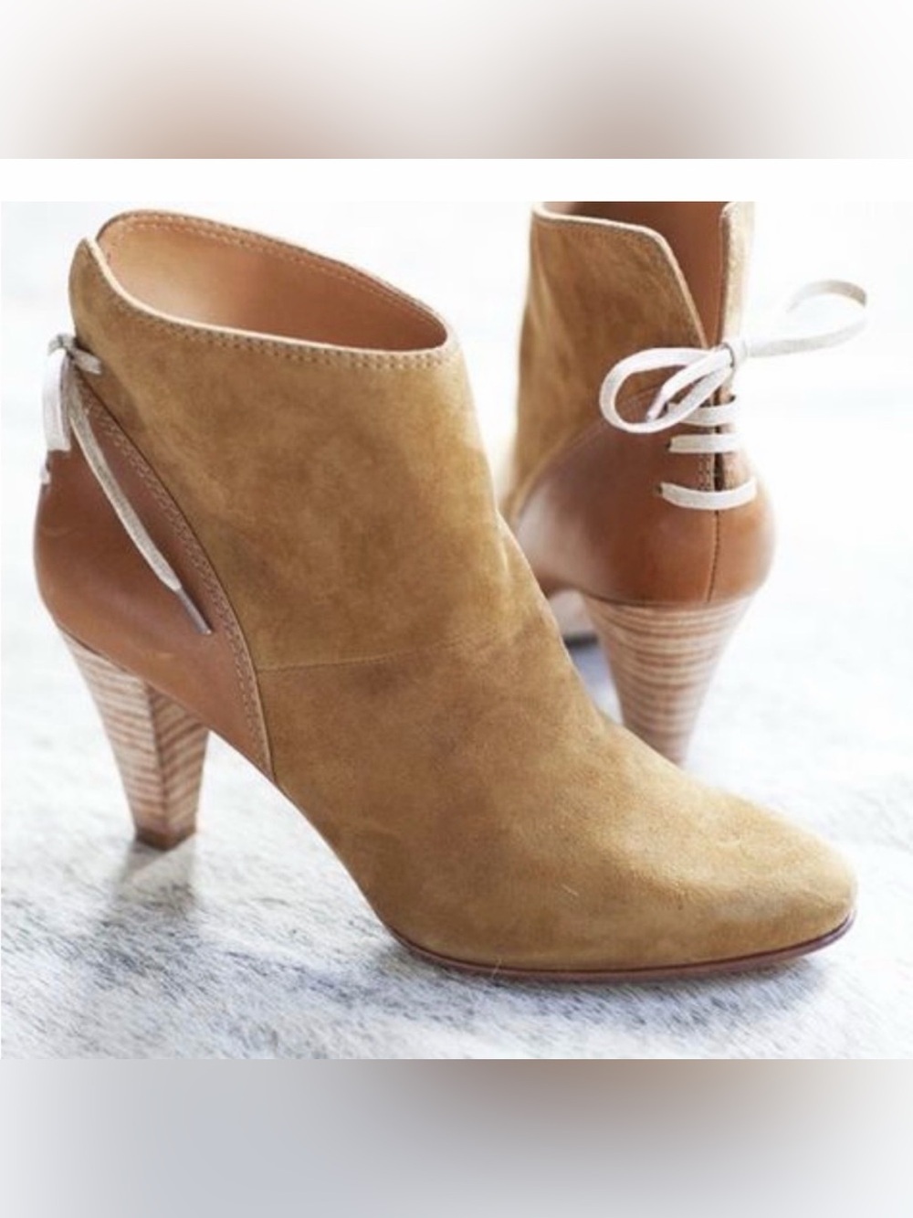 Ulla Johnson Griffin Tobacco Suede Bootie Tie Back Sz 38/8